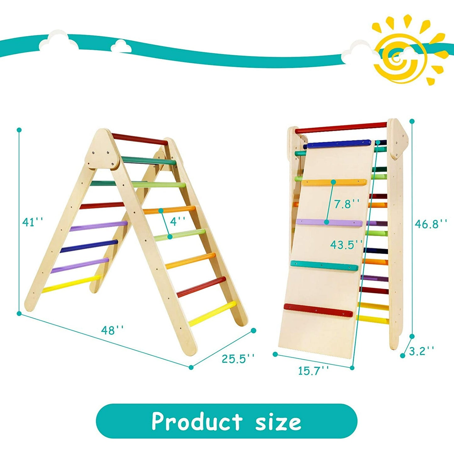 LAZY BUDDY Foldable Climbing Triangle with Ramp, Wooden Climber Ladder Indoor Outdoor Sliding Climbing Toy for Kids 2-7 Years