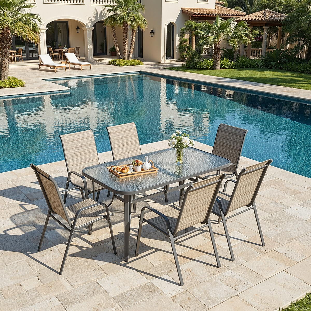 LAZY BUDDY Patio Chairs Set of 6, Stackable Outdoor Dining Chairs for All Weather Textilene Fabric & Metal Frame, Outdoor Chairs Set for Backyard Deck Garden