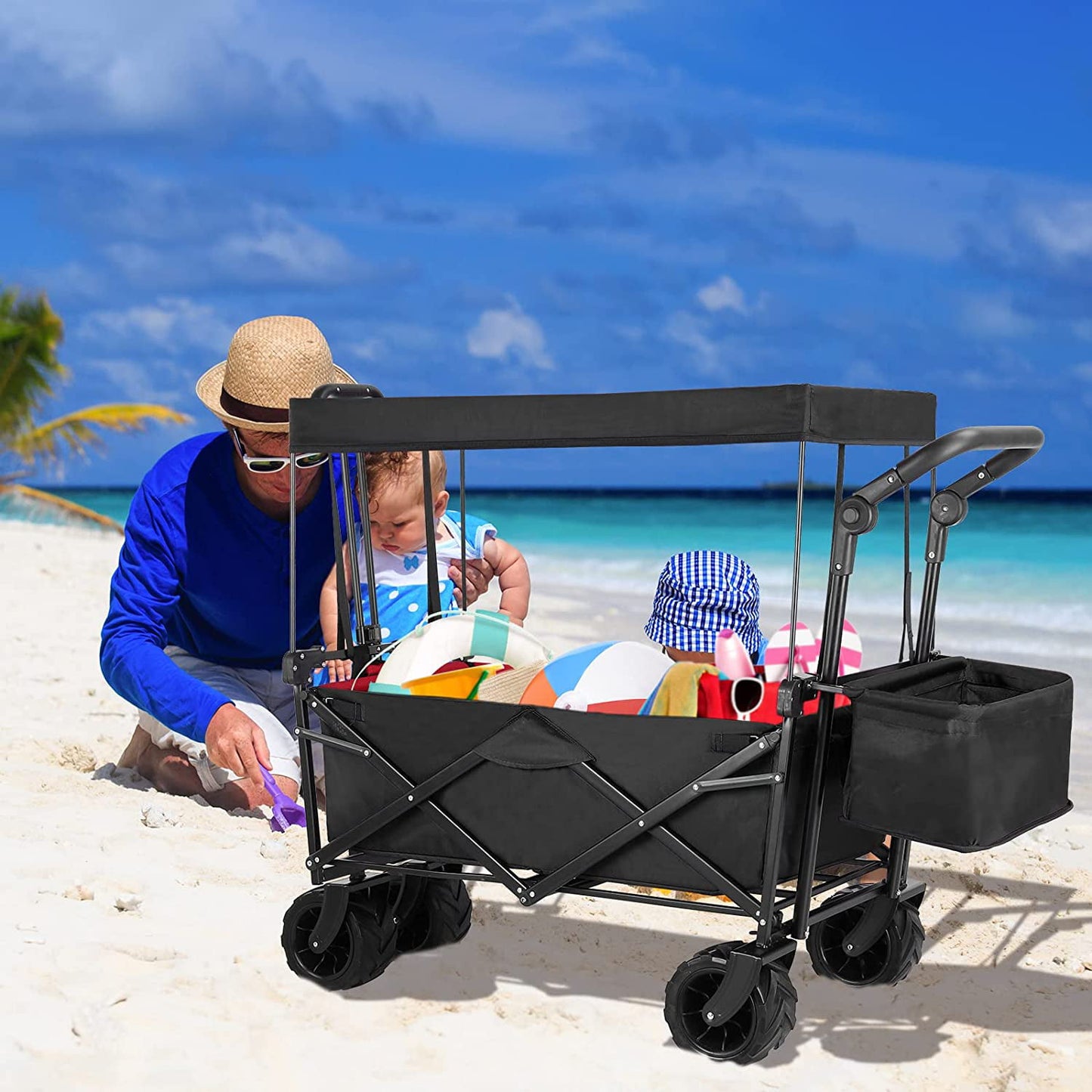 LAZY BUDDY Collapsible Utility Beach Wagon Folding Outdoor Garden Cart Pull Push Cart Grocery Cart