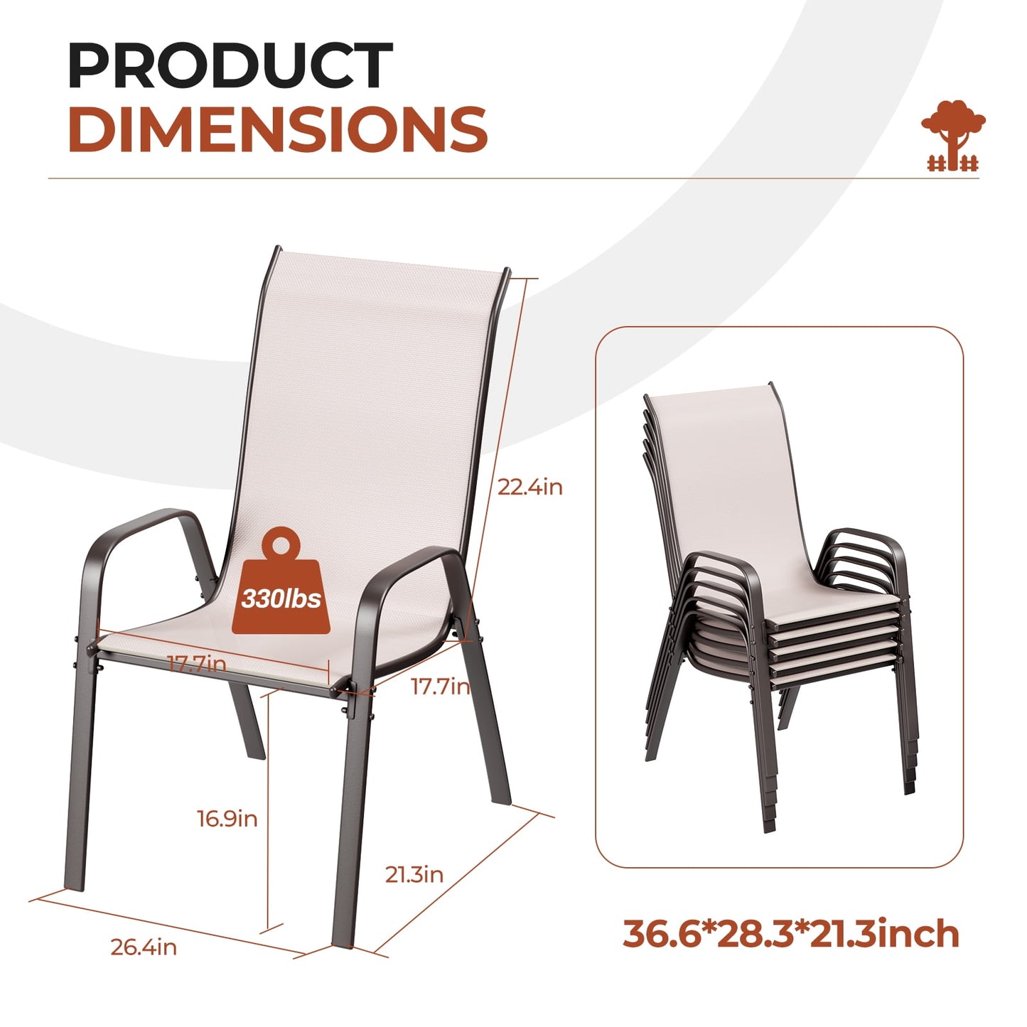 LAZY BUDDY Patio Dining Set of 7 with Umbrella Hole, Outdoor Furniture Table and 6 Textilene Chairs for Lawn, Backyard, Deck, 330LBS