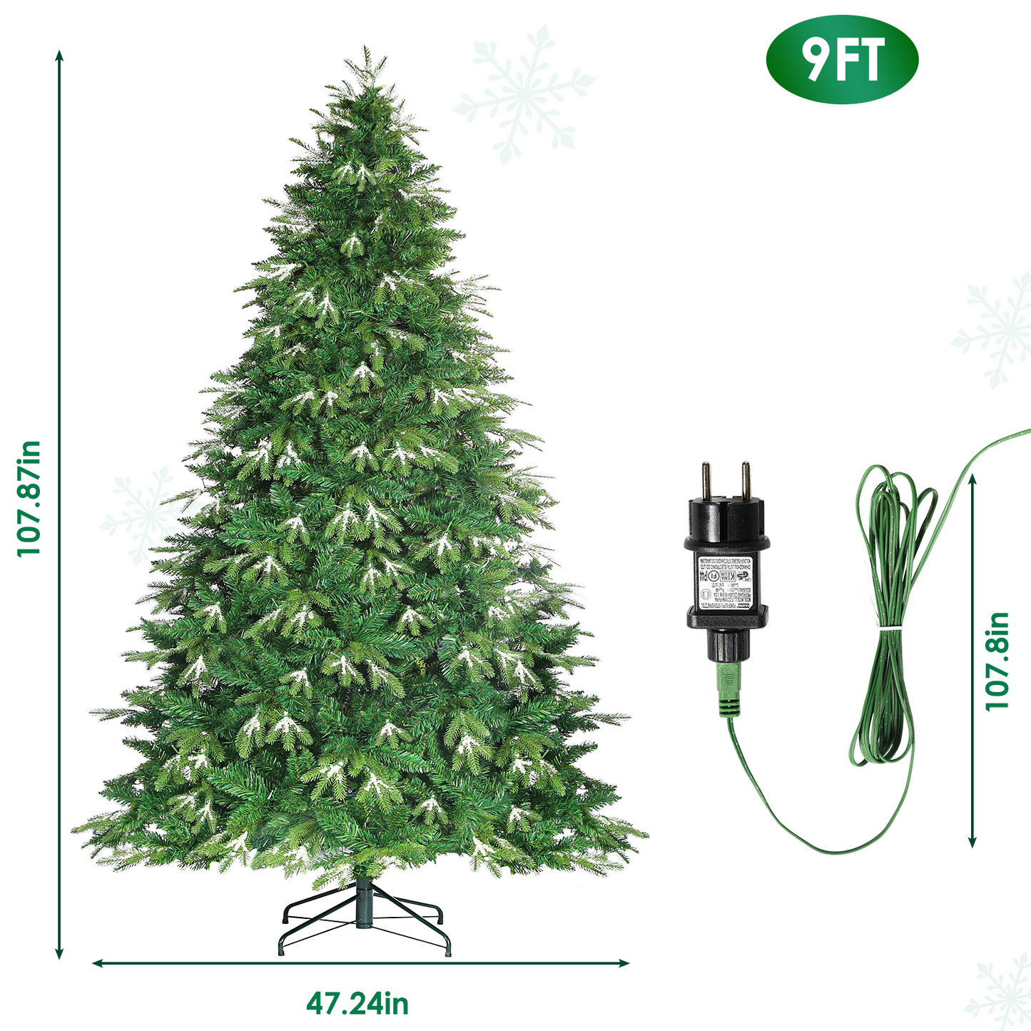 LAZY BUDDY 6/8/9 FT Pre-Lit Snow-Flocked Hinged Artificial Christmas Tree w/ Warm Lights