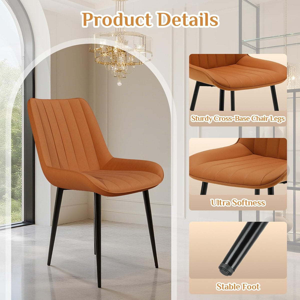 LAZY BUDDY Dining Chairs Set of 2/4, Modern Upholstered Dining Room Chairs with Back, Metal Legs, for Kitchen, Living Room
