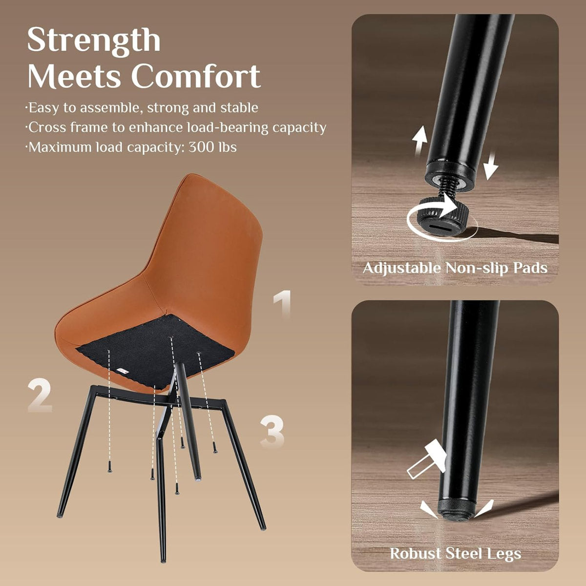 LAZY BUDDY Dining Chairs Set of 2/4, Modern Upholstered Dining Room Chairs with Back, Metal Legs, for Kitchen, Living Room