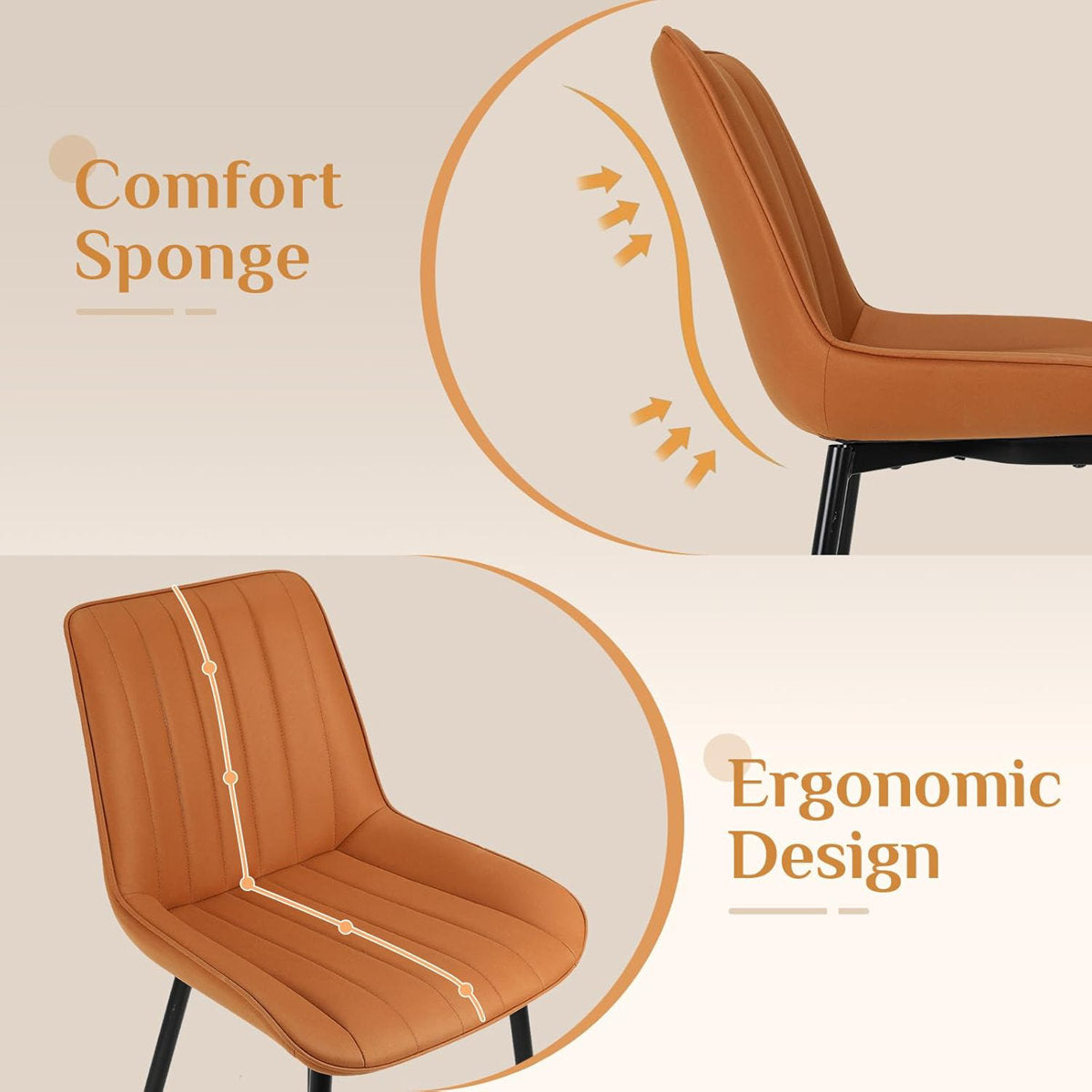 LAZY BUDDY Dining Chairs Set of 2/4, Modern Upholstered Dining Room Chairs with Back, Metal Legs, for Kitchen, Living Room