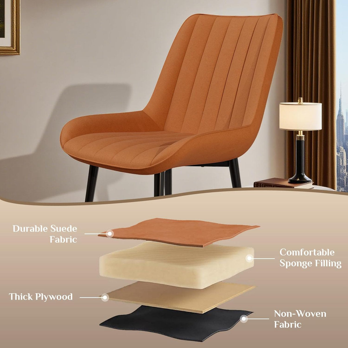 LAZY BUDDY Dining Chairs Set of 2/4, Modern Upholstered Dining Room Chairs with Back, Metal Legs, for Kitchen, Living Room