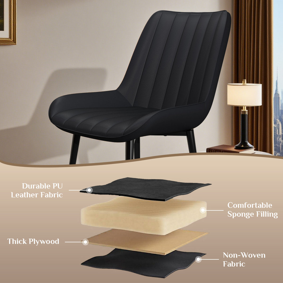 LAZY BUDDY Dining Chairs Set of 2/4, Modern Upholstered Dining Room Chairs with Back, Metal Legs, for Kitchen, Living Room