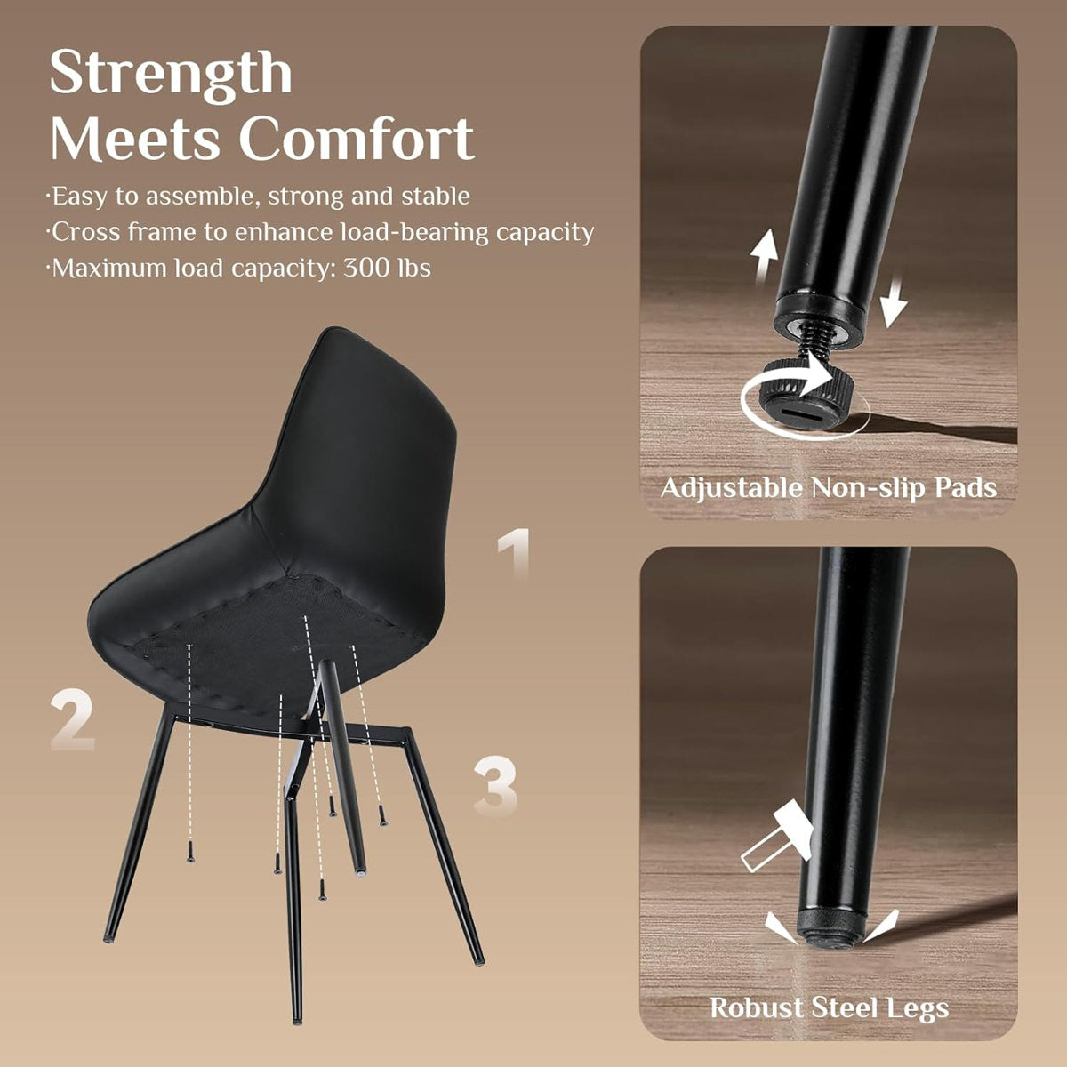 LAZY BUDDY Dining Chairs Set of 2/4, Modern Upholstered Dining Room Chairs with Back, Metal Legs, for Kitchen, Living Room
