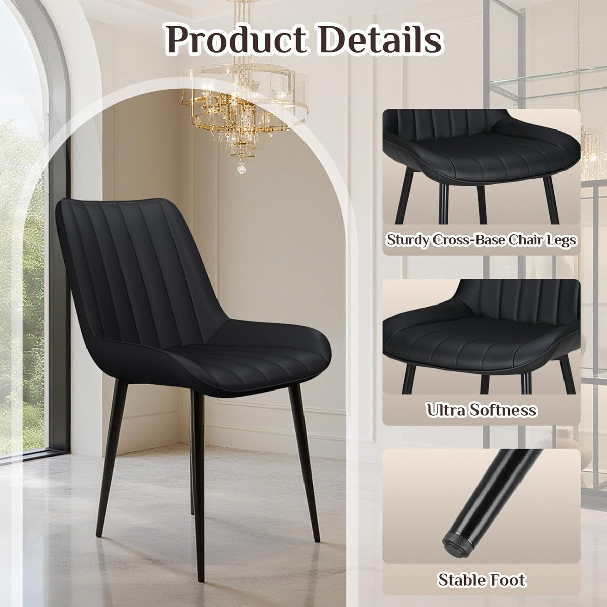LAZY BUDDY Dining Chairs Set of 2/4, Modern Upholstered Dining Room Chairs with Back, Metal Legs, for Kitchen, Living Room