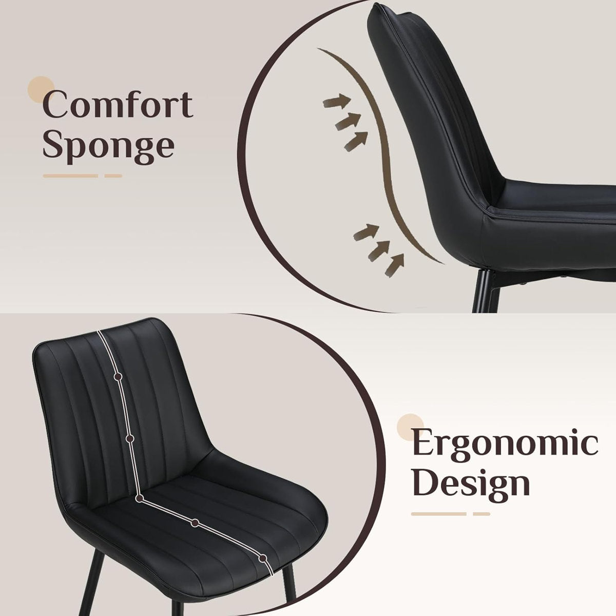LAZY BUDDY Dining Chairs Set of 2/4, Modern Upholstered Dining Room Chairs with Back, Metal Legs, for Kitchen, Living Room