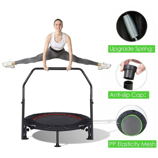 GARTIO 40" Mini Trampoline for Kids Adults Folding Fitness Rebounder Trampoline with Adjustable Handrail, 330lbs