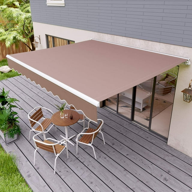 LAZY BUDDY 137.7” × 118” Retractable Patio Awning Outdoor Window Canopy Cover Cafe Deck Sun Shade Shelter Aluminum Alloy Frame, Crank Handle - Beige