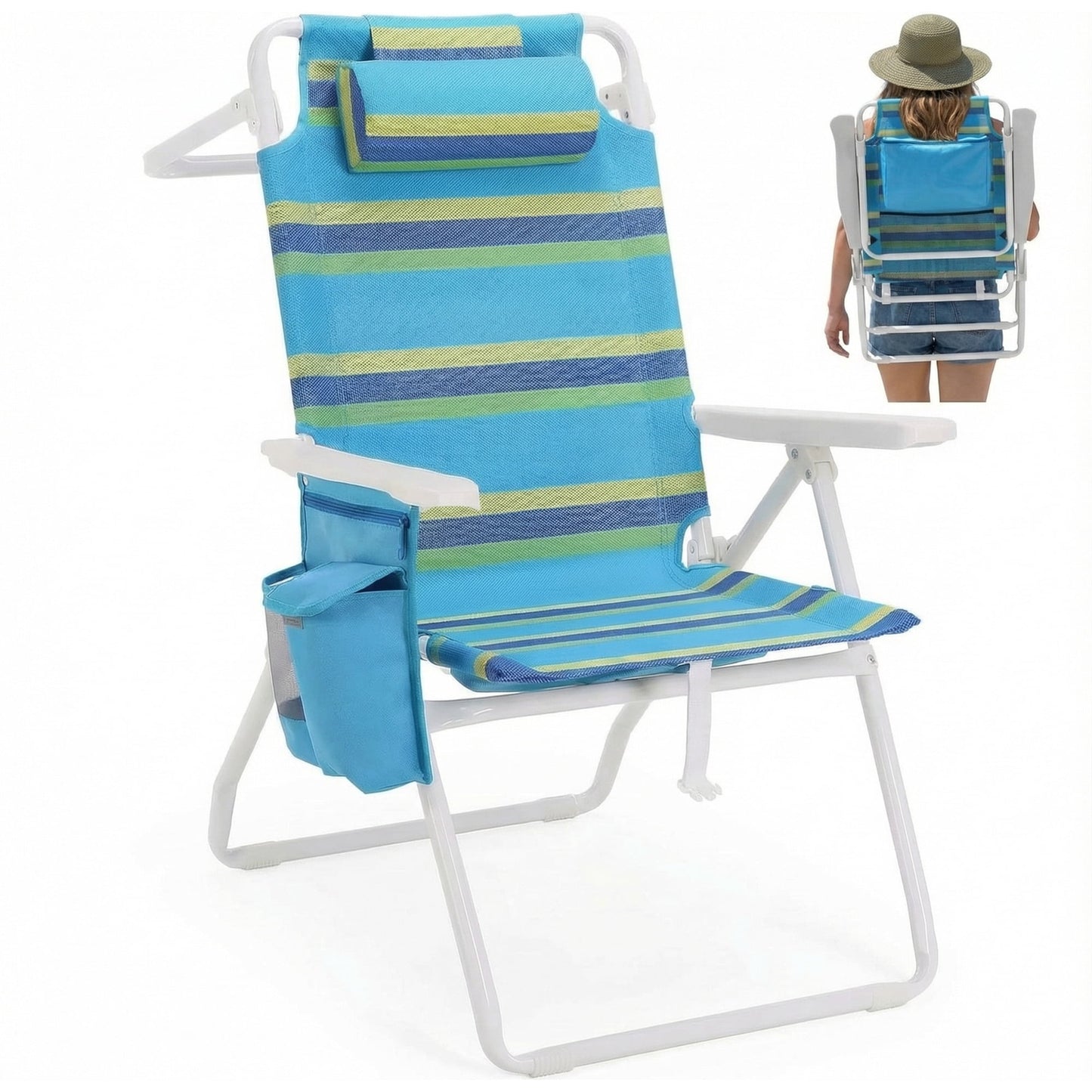 LAZY BUDDY 15.7'' Tall Backpack Beach Chairs for Adults, Portable Folding Beach Camping Chair, 1 Pack