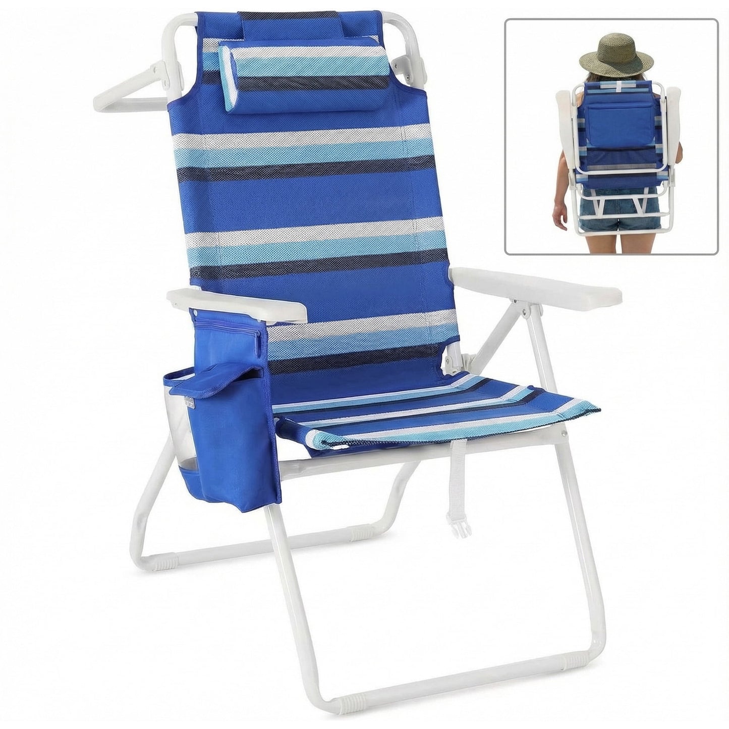 LAZY BUDDY 15.7'' Tall Backpack Beach Chairs for Adults, Portable Folding Beach Camping Chair, 1 Pack