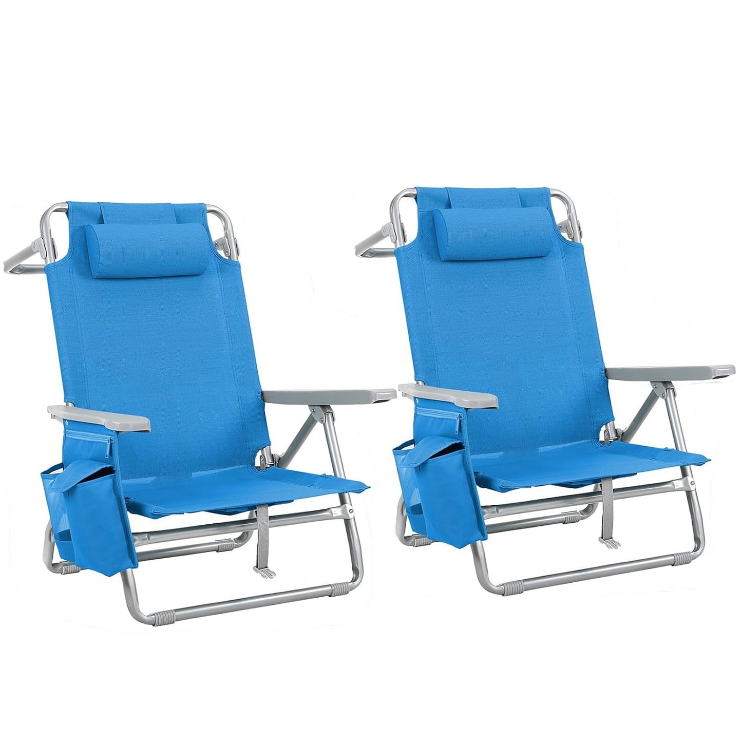 LAZY BUDDY  Low Beach Chair, Backpack Beach Chair for Adults with 5-Position, Lightweight Folding Beach Camping Chairs with Cup Holder, Storage Bag