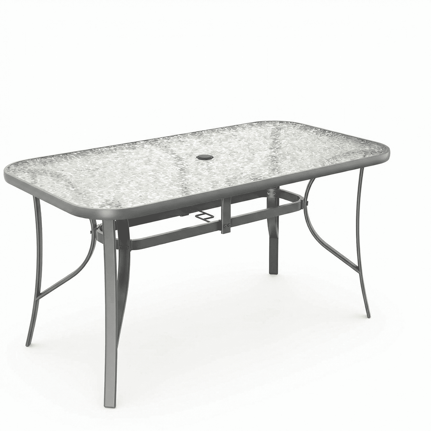 LAZY BUDDY Patio Table with 1.69'' Umbrella Hole, Rectangular Outdoor Dining Table with Tempered Glass Tabletop for 6, for Balcony Garden Deck