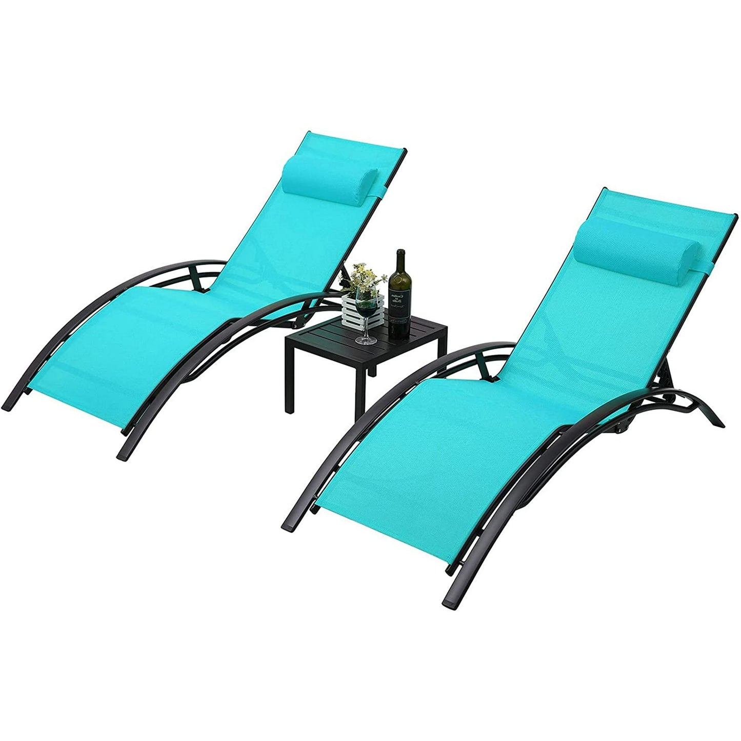 LAZY BUDDY 3 Pieces Patio Chaise Lounge Chairs Set Outdoor Pool Sunbathing Adjustable Recliner