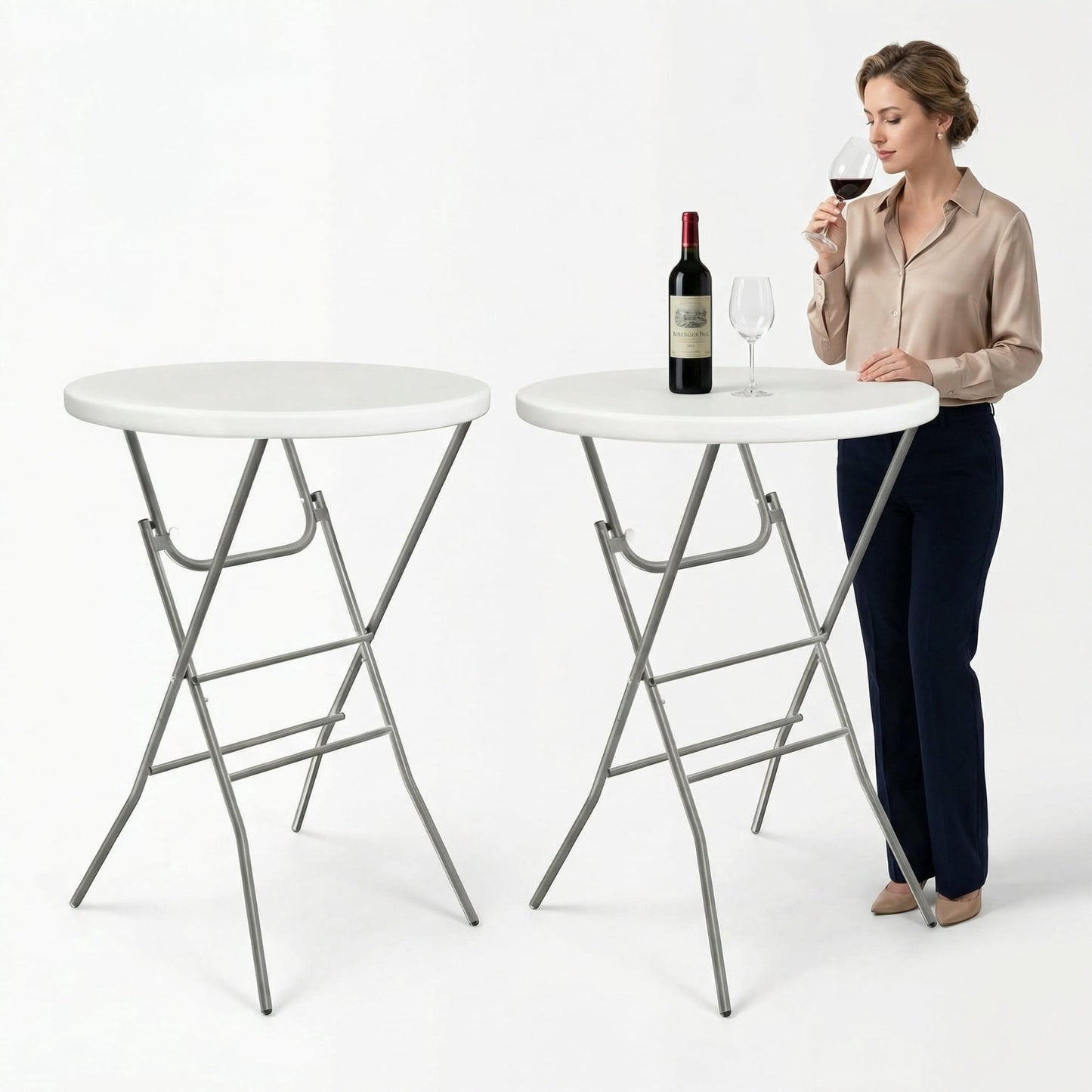 LAZY BUDDY 32'' Round Folding Table, Portable Bar Height Table with Detachable Legs, Cocktail Table with Plastic Top for Standing Parties, Event, Indoor Outdoor Use