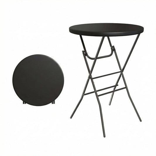 LAZY BUDDY 32'' Round Folding Table, Portable Bar Height Table with Detachable Legs, Cocktail Table with Plastic Top for Standing Parties, Event, Indoor Outdoor Use