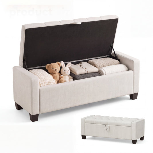 LAZY BUDDY 48'' Ottoman with Storage, Upholstered Storage Ottoman Bench with Safety Hinge, for Bedroom, Living Room, Entryway