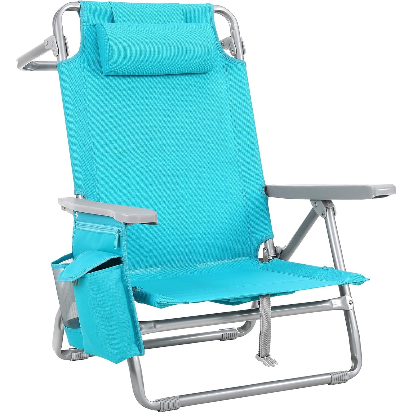 LAZY BUDDY  Low Beach Chair, Backpack Beach Chair for Adults with 5-Position, Lightweight Folding Beach Camping Chairs with Cup Holder, Storage Bag