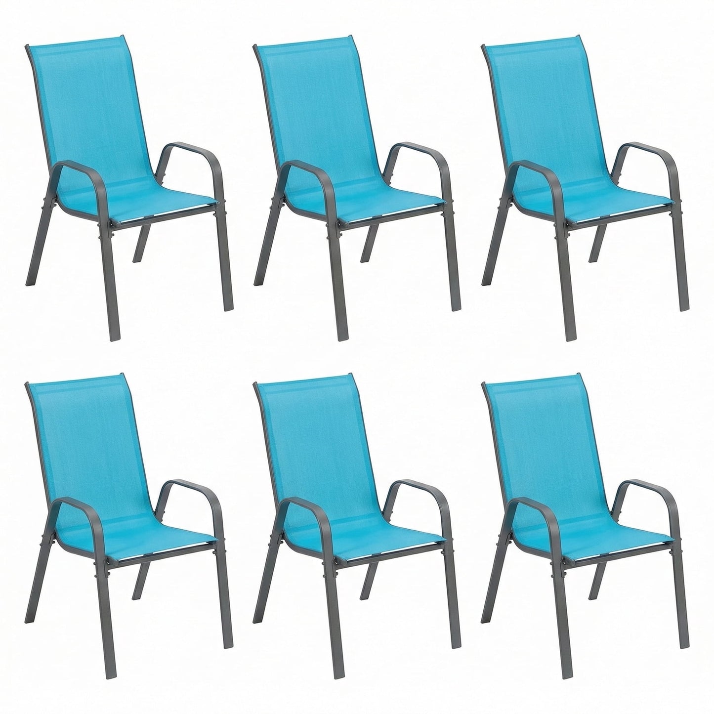 LAZY BUDDY Patio Chairs Set of 6, Stackable Outdoor Dining Chairs for All Weather Textilene Fabric & Metal Frame, Outdoor Chairs Set for Backyard Deck Garden