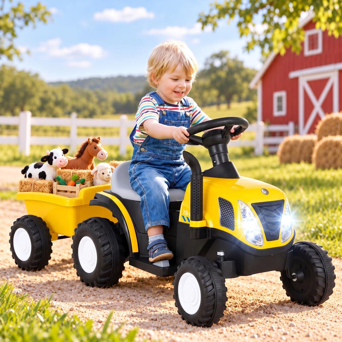 LAZY BUDDY 6V Kids Ride on Tractor with Trailer, Electric Ride on Toy for Children 3+. 55lbs