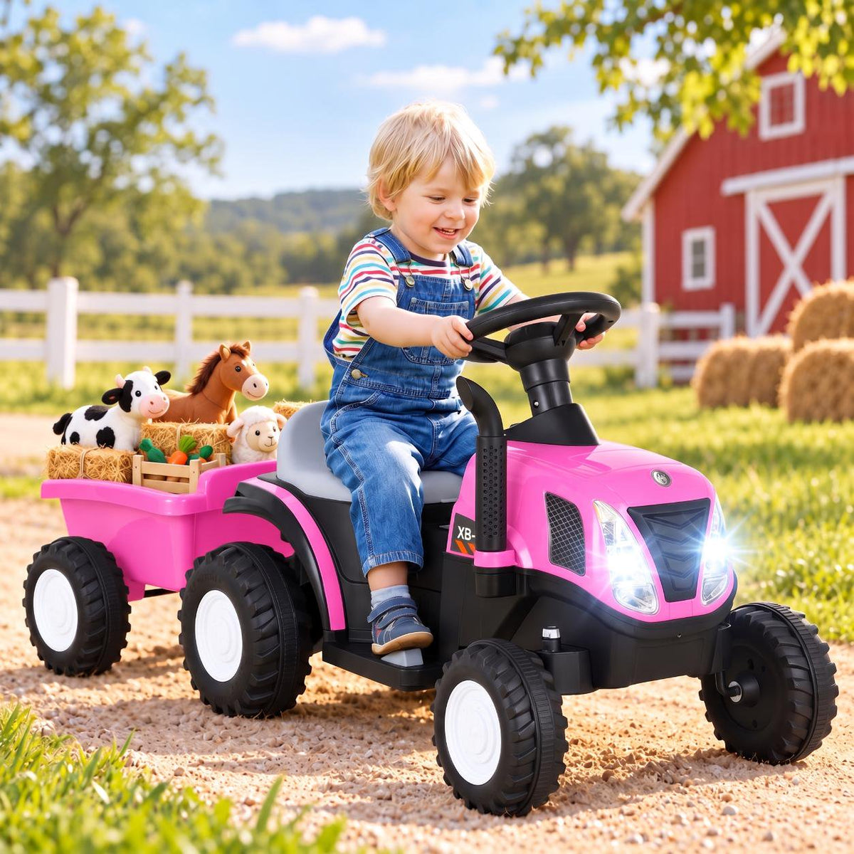 LAZY BUDDY 6V Kids Ride on Tractor with Trailer, Electric Ride on Toy for Children 3+. 55lbs