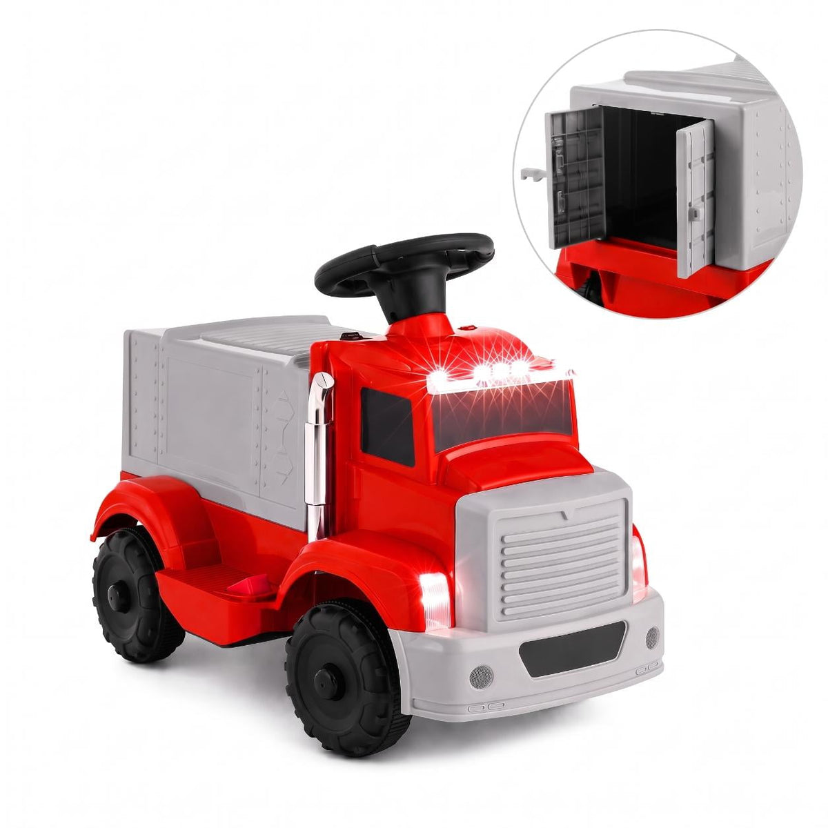 LAZY BUDDY 6V Kids Ride-on Truck, Battery Powered Electric Ride on Toy Car with Dual-Door Storage, LED Lights