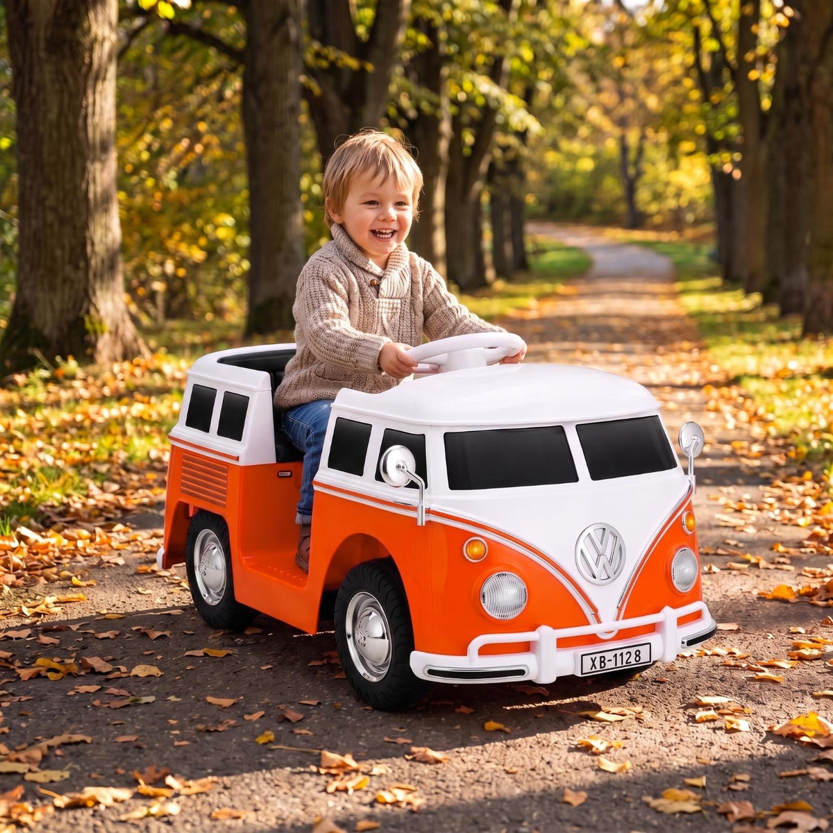 LAZY BUDDY 6V Licensed Volkswagen Electric Ride-on Car for Toddlers, Kids Ride-on Bus with Headlights, Battery Powered Ride on Toy