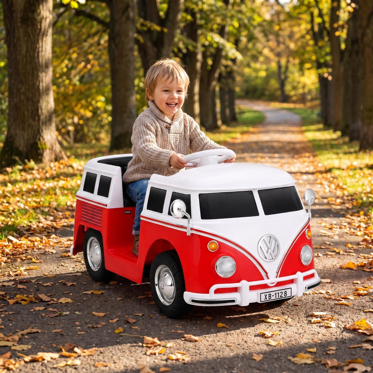 LAZY BUDDY 6V Licensed Volkswagen Electric Ride-on Car for Toddlers, Kids Ride-on Bus with Headlights, Battery Powered Ride on Toy