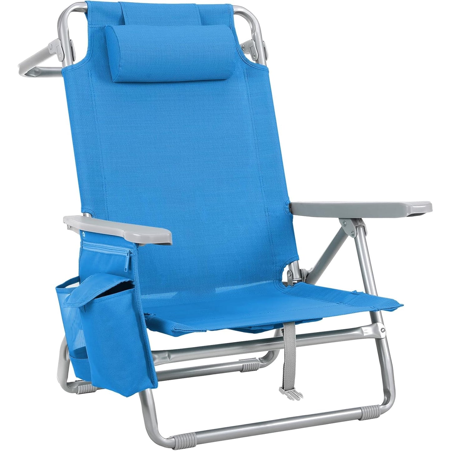 LAZY BUDDY  Low Beach Chair, Backpack Beach Chair for Adults with 5-Position, Lightweight Folding Beach Camping Chairs with Cup Holder, Storage Bag