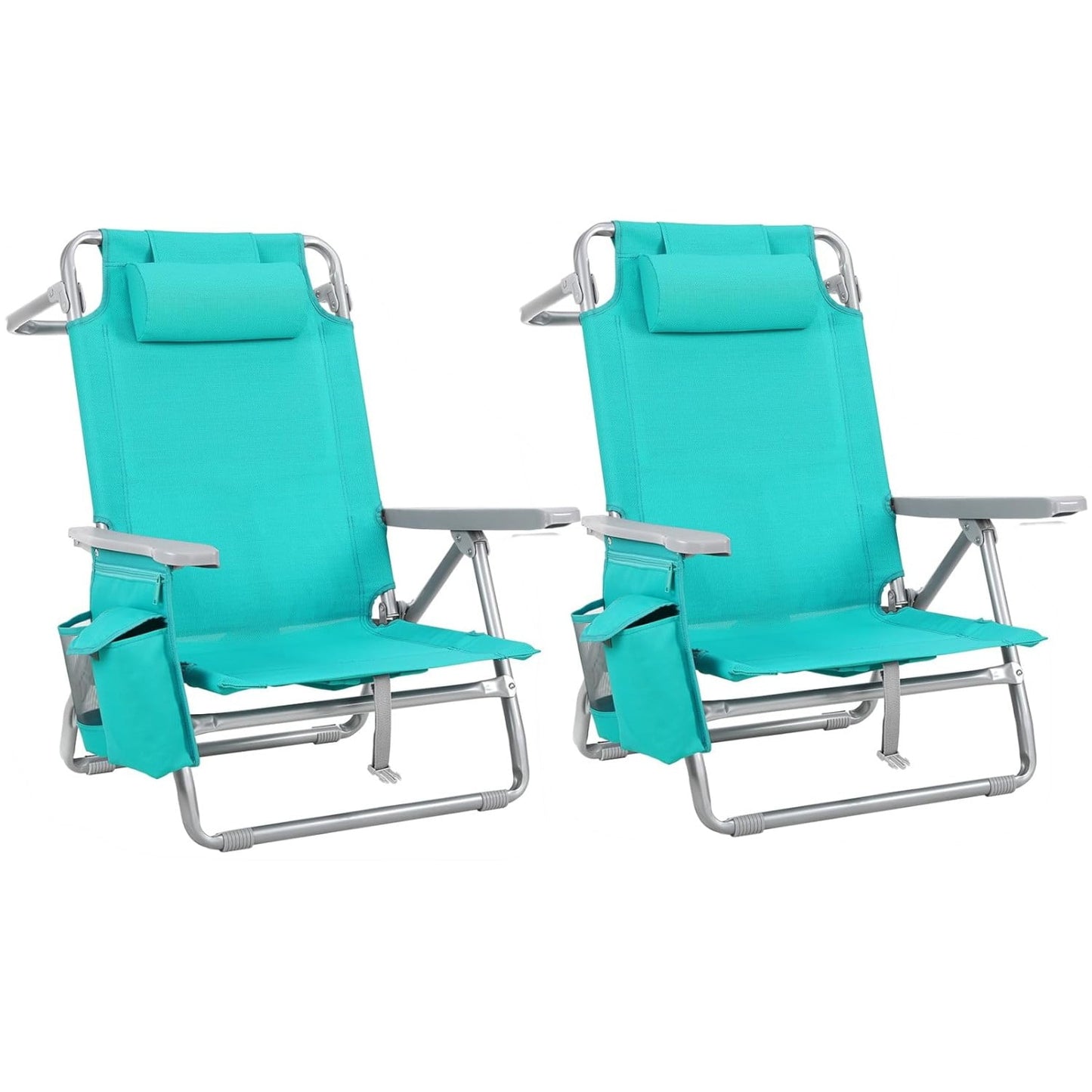 LAZY BUDDY  Low Beach Chair, Backpack Beach Chair for Adults with 5-Position, Lightweight Folding Beach Camping Chairs with Cup Holder, Storage Bag