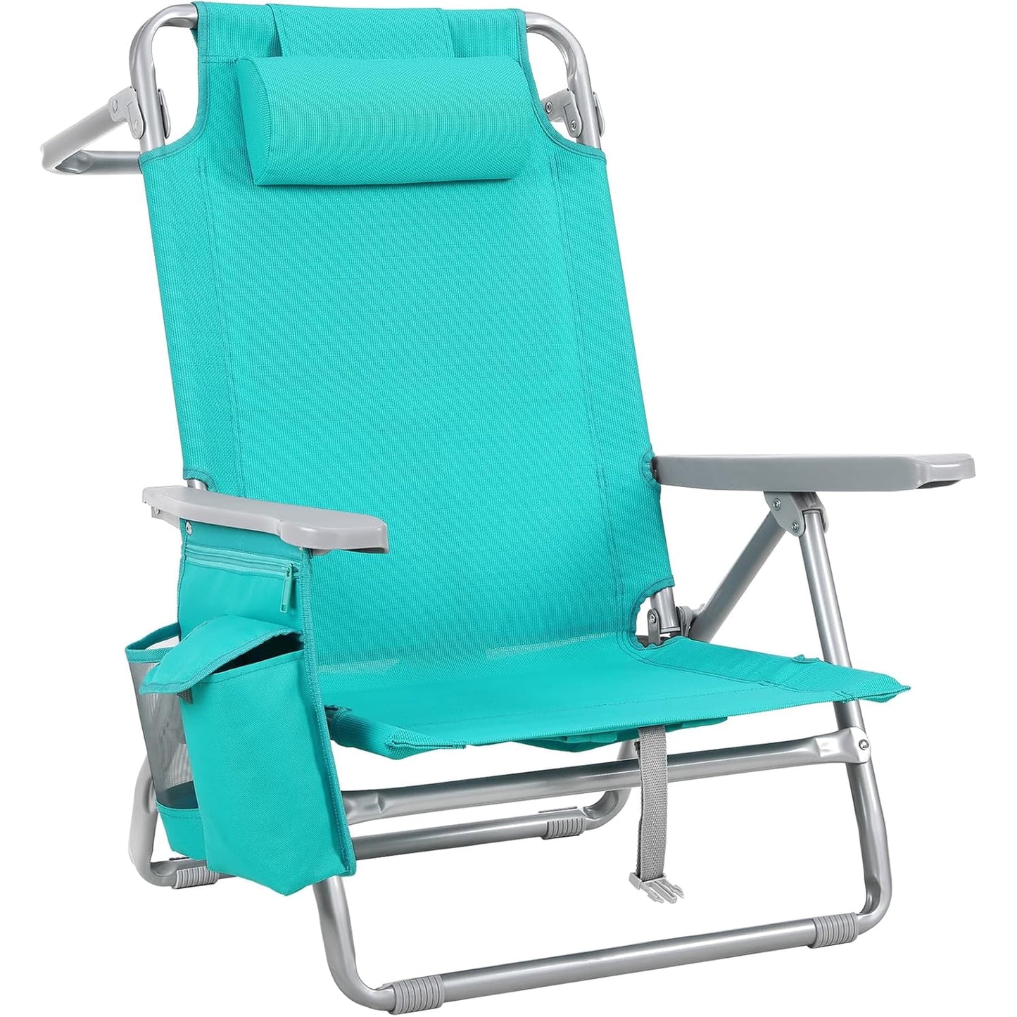 LAZY BUDDY  Low Beach Chair, Backpack Beach Chair for Adults with 5-Position, Lightweight Folding Beach Camping Chairs with Cup Holder, Storage Bag