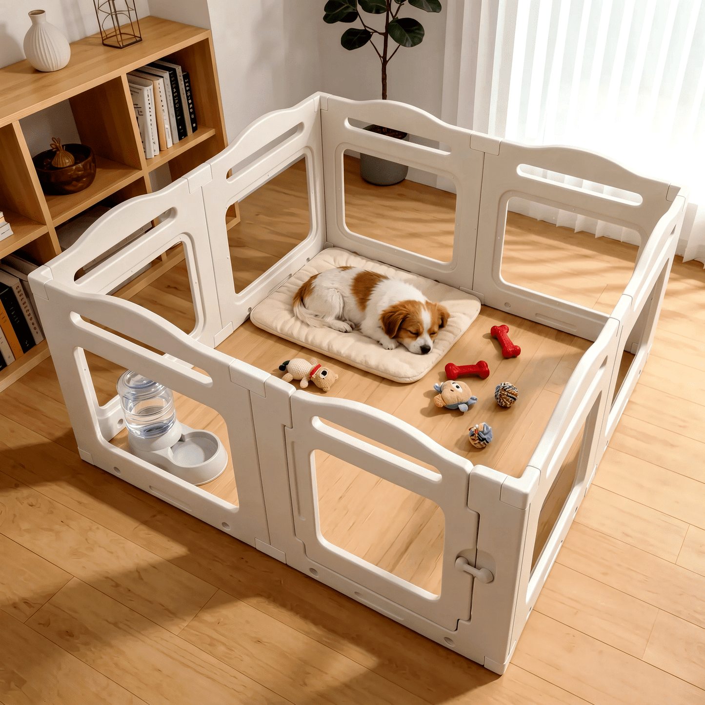 LAZY BUDDY Clear Acrylic Dog Playpen 49.6''x49.6''x23.6'', Indoor Pet Kennel with Locking Door, Plastic Safety Fence Pet Play Pen Whelping for Puppy, Kitten, Small Dogs