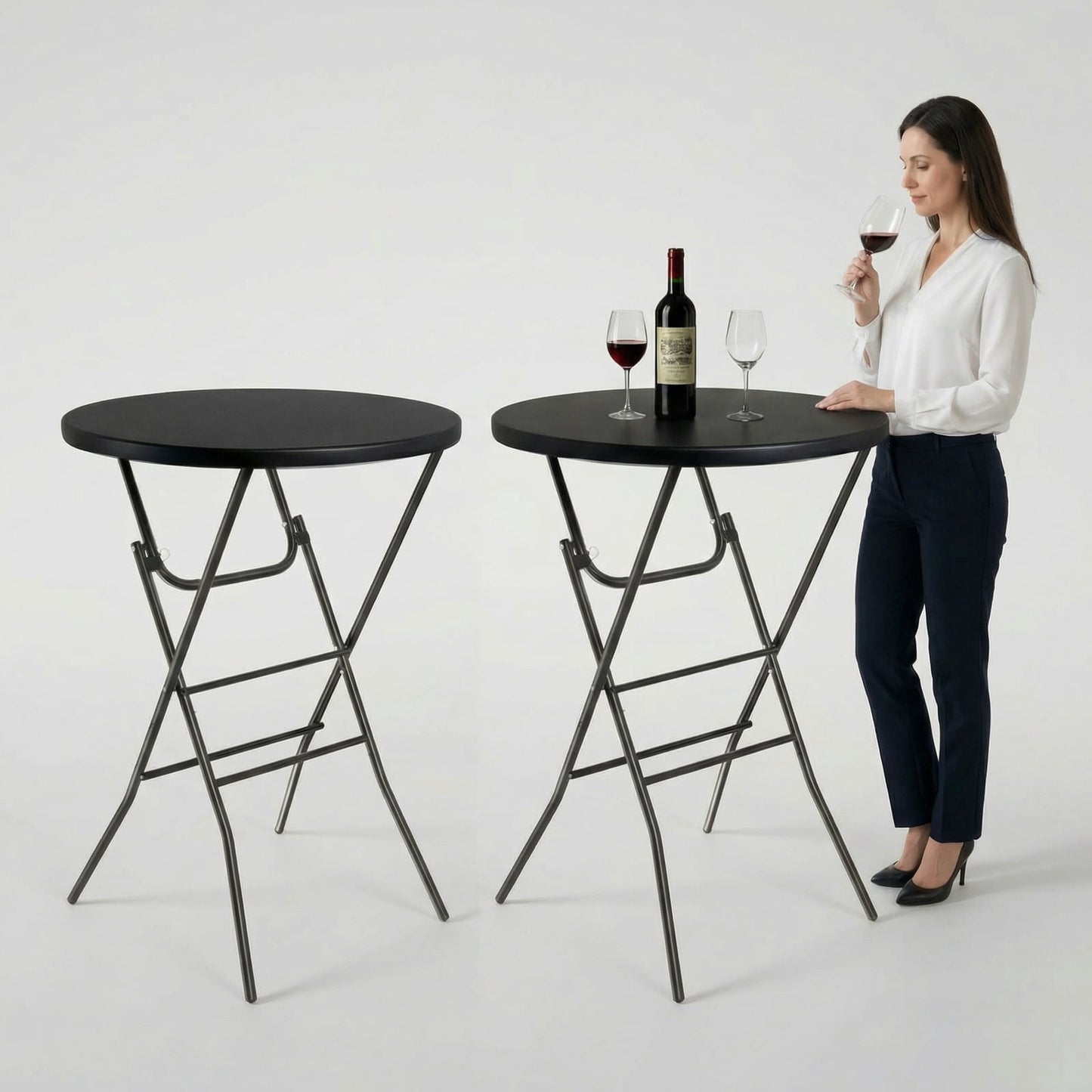 LAZY BUDDY 32'' Round Folding Table, Portable Bar Height Table with Detachable Legs, Cocktail Table with Plastic Top for Standing Parties, Event, Indoor Outdoor Use