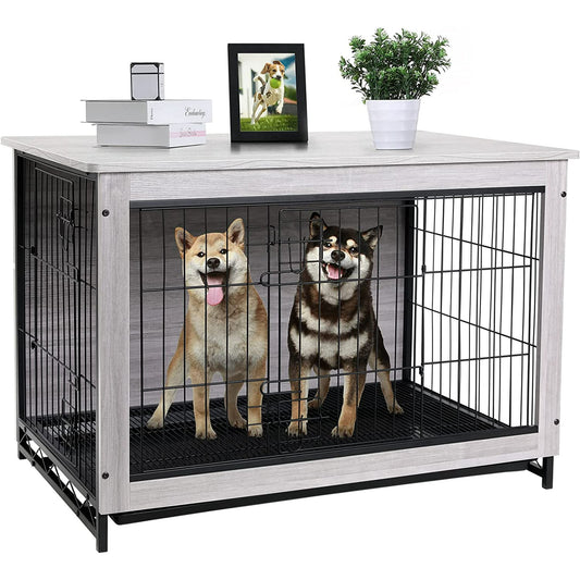 LAZY BUDDY Dog Crate Furniture for Small / Medium Dogs, Indoor Dog Kennel Side End Table Wooden Dog Cage with Removable Tray