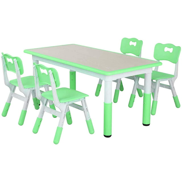 LAZY BUDDY Kids Study Table and 4 Chairs Set, Height Adjustable Plastic Children Art Desk, Multi Activity Toddler Furniture with Paintable Desktop - Multi Choices