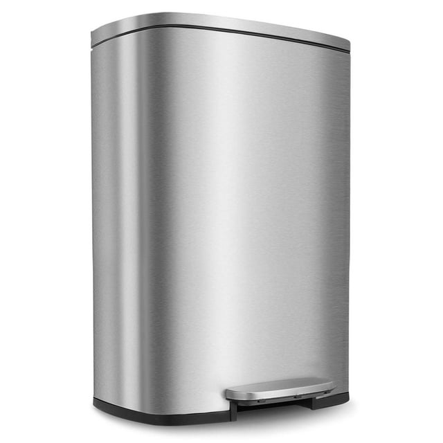 LAZY BUDDY 13.2 gal Kitchen Step-on Trash Can, Stainless Steel Garbage Can with Lid, Rectangular Rubbish Bin with Removable Plastic Inner Bucket - 5 Options