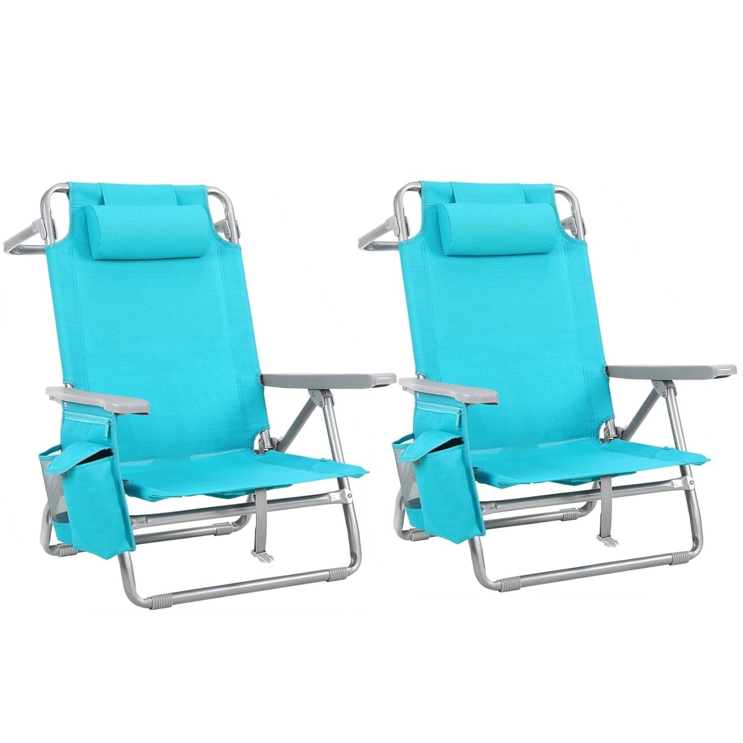 LAZY BUDDY  Low Beach Chair, Backpack Beach Chair for Adults with 5-Position, Lightweight Folding Beach Camping Chairs with Cup Holder, Storage Bag