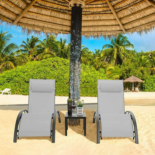 LAZY BUDDY Outdoor Chaise Lounge Chairs, 2pcs Aluminum Pool Reclining Chair with Side Table, Adjustable, 330lbs