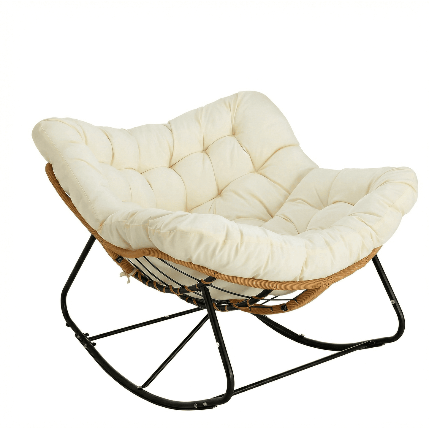 LAZY BUDDY Outdoor Papasan Rocking Chair, Oversized Lounge Chair Rocker with Thick Cushion, for Patio, Balcony, Porch and Indoor