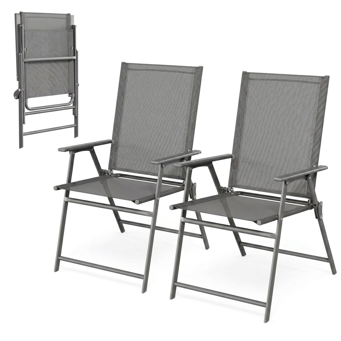 LAZY BUDDY Outdoor Patio Folding Dining Chairs Set of 2/4, with Armrests, Breathable Textilene & Steel Frame, for Lawn, Garden, Yard, Camping
