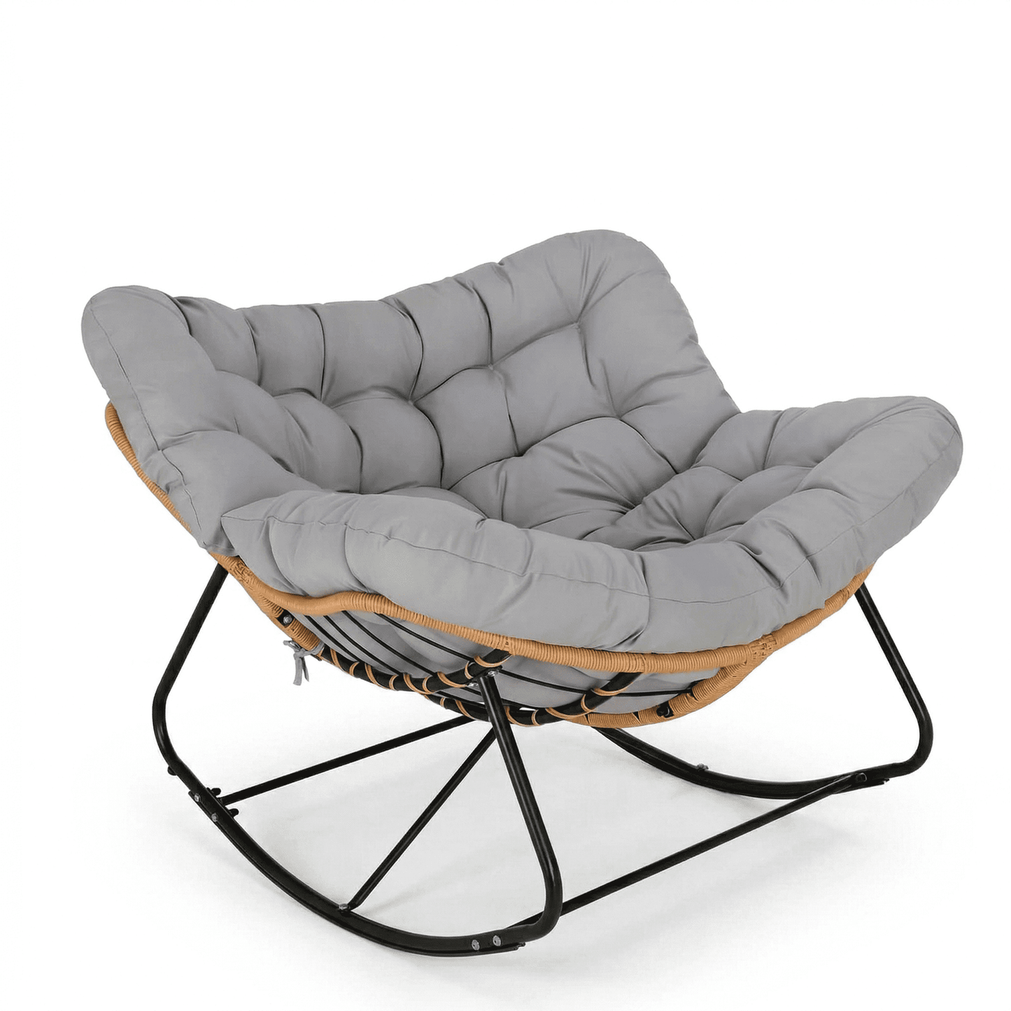 LAZY BUDDY Outdoor Papasan Rocking Chair, Oversized Lounge Chair Rocker with Thick Cushion, for Patio, Balcony, Porch and Indoor