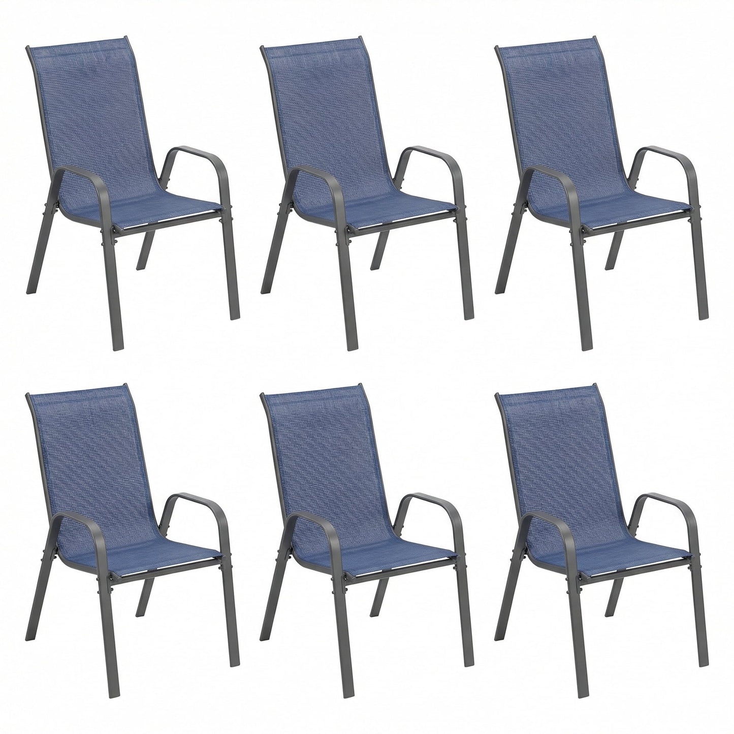 LAZY BUDDY Patio Chairs Set of 6, Stackable Outdoor Dining Chairs for All Weather Textilene Fabric & Metal Frame, Outdoor Chairs Set for Backyard Deck Garden