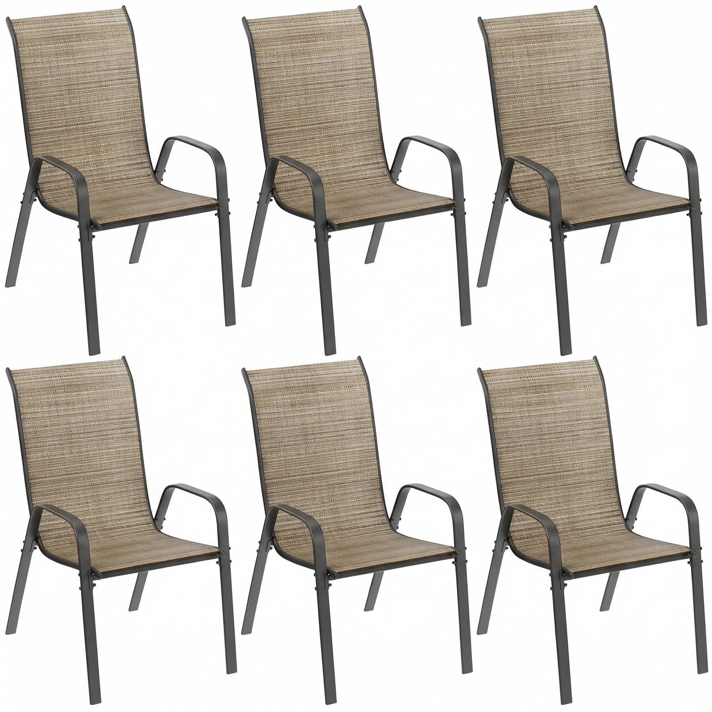 LAZY BUDDY Patio Chairs Set of 6, Stackable Outdoor Dining Chairs for All Weather Textilene Fabric & Metal Frame, Outdoor Chairs Set for Backyard Deck Garden