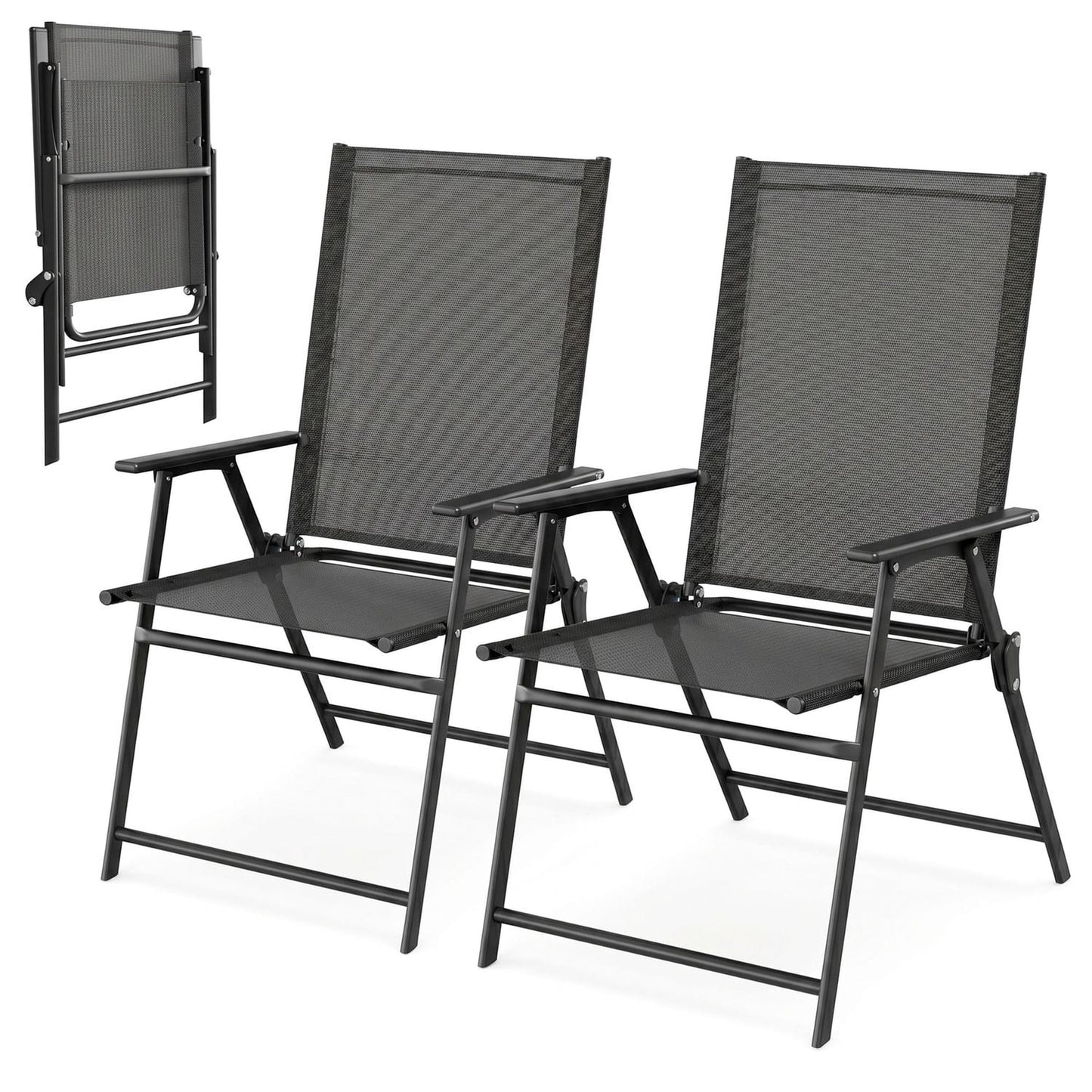 LAZY BUDDY Outdoor Patio Folding Dining Chairs Set of 2/4, with Armrests, Breathable Textilene & Steel Frame, for Lawn, Garden, Yard, Camping
