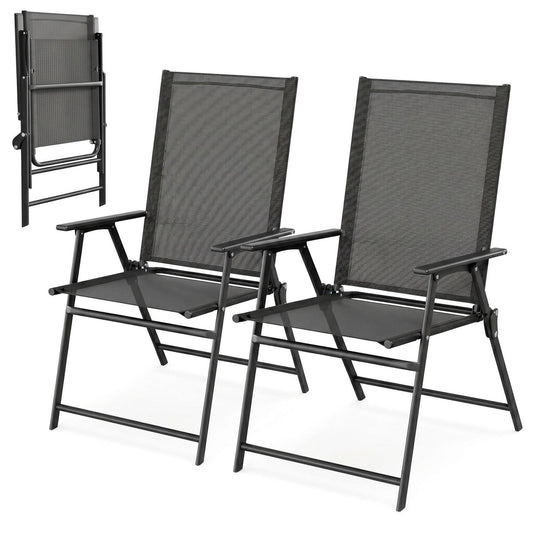 LAZY BUDDY Outdoor Patio Folding Dining Chairs Set of 2/4, with Armrests, Breathable Textilene & Steel Frame, for Lawn, Garden, Yard, Camping