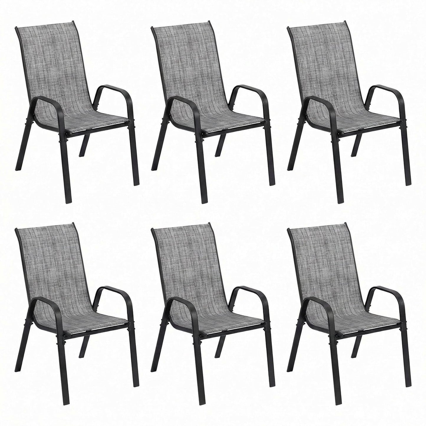 LAZY BUDDY Patio Chairs Set of 6, Stackable Outdoor Dining Chairs for All Weather Textilene Fabric & Metal Frame, Outdoor Chairs Set for Backyard Deck Garden
