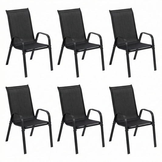 LAZY BUDDY Patio Chairs Set of 6, Stackable Outdoor Dining Chairs for All Weather Textilene Fabric & Metal Frame, Outdoor Chairs Set for Backyard Deck Garden