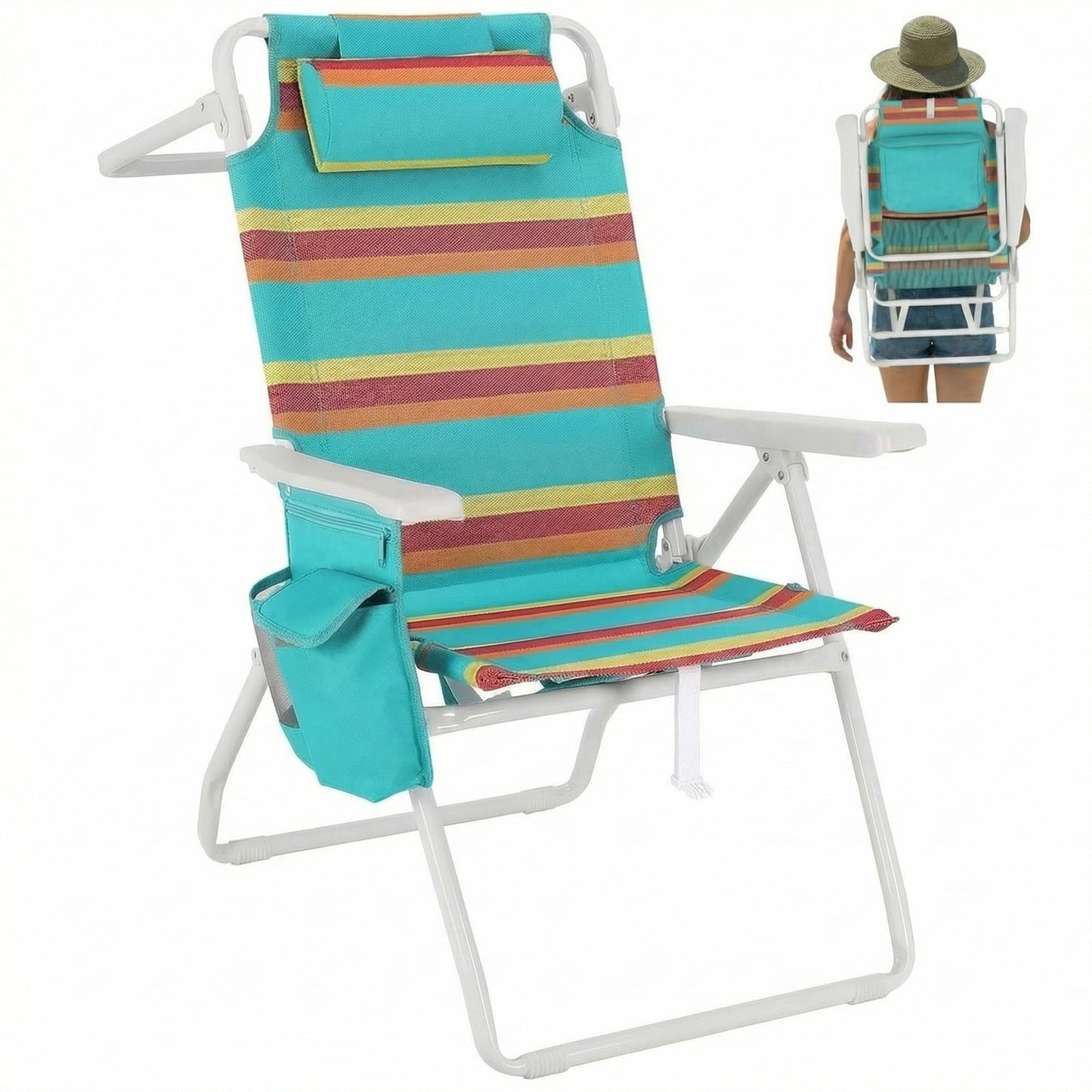 LAZY BUDDY 15.7'' Tall Backpack Beach Chairs for Adults, Portable Folding Beach Camping Chair, 1 Pack